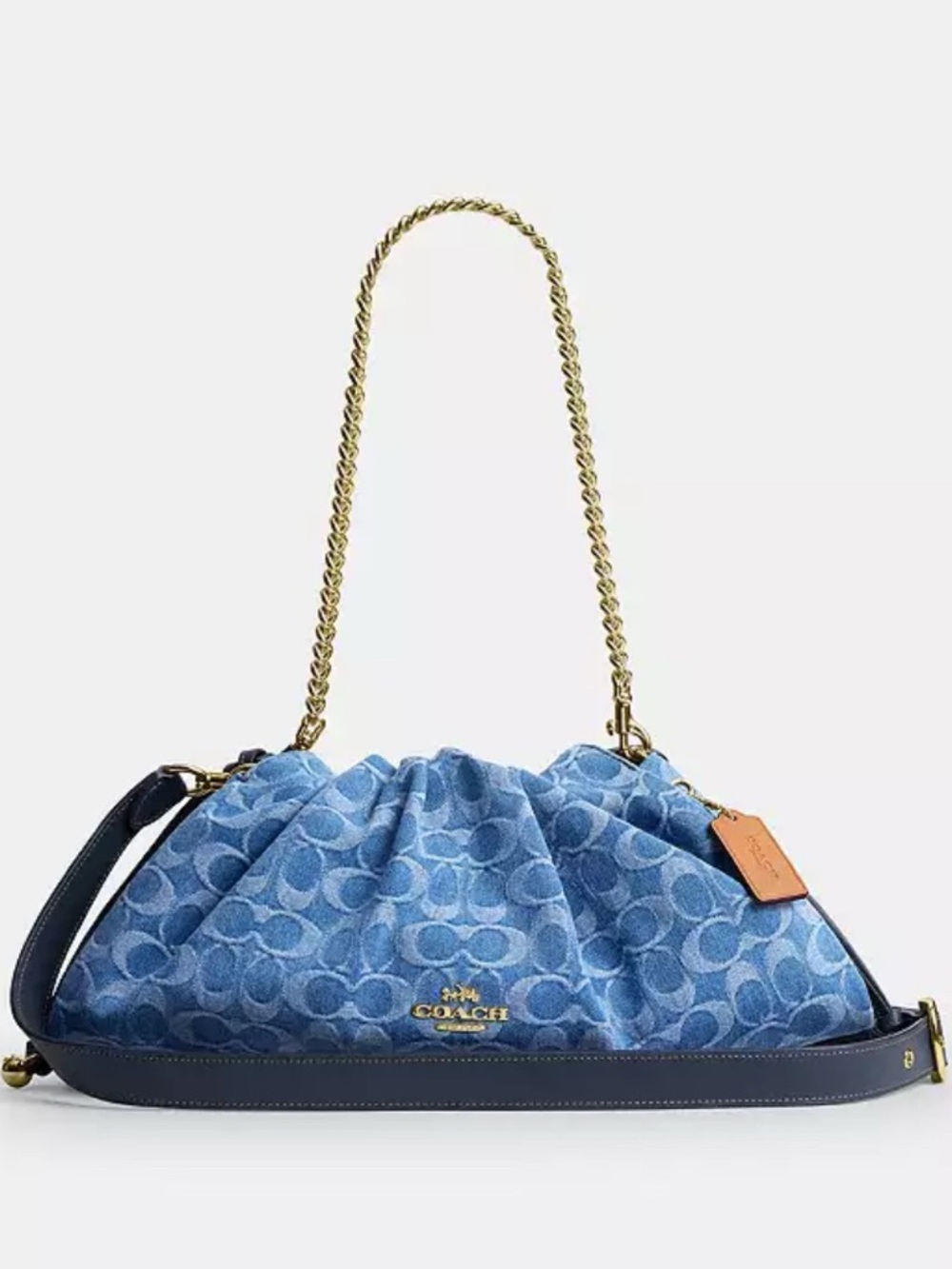 NWTšCoach Women Faye Large Shoulder Bag In Signature Denim CDB97 Chain Gift - Picture 6 of 6